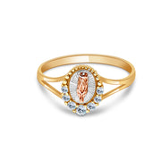 14K Solid Gold CZ Religious Ring