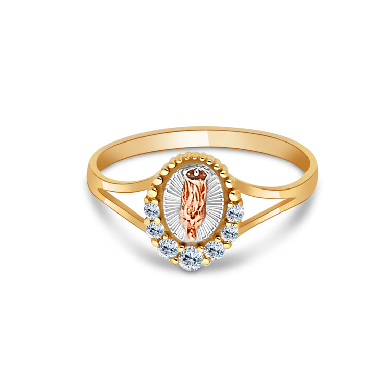 14K Solid Gold CZ Religious Ring