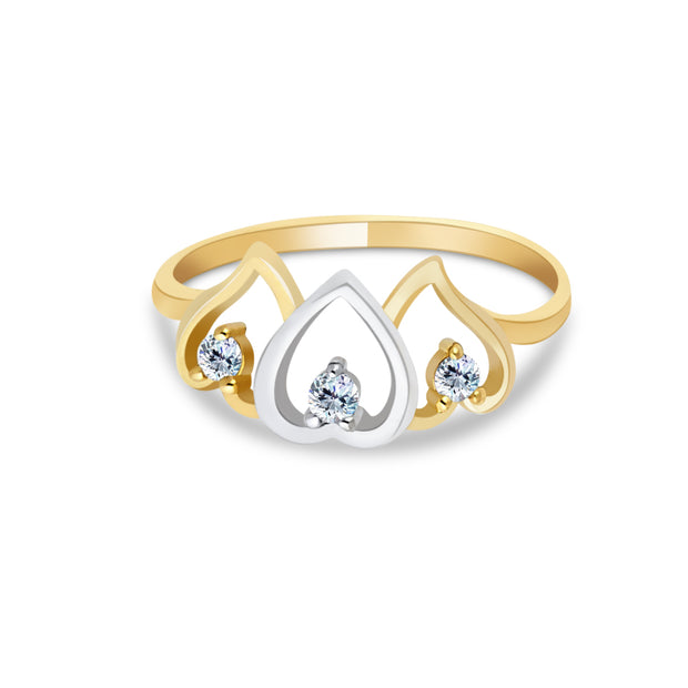 14K Solid Gold Triple Heart CZ Ring