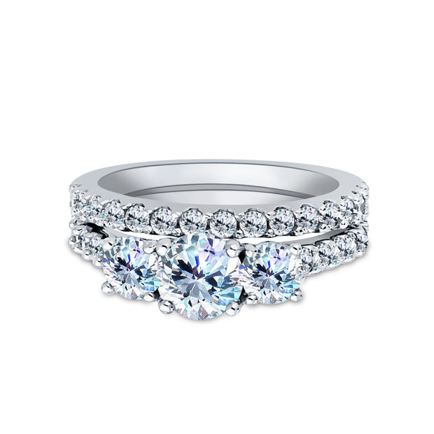 14K Solid White Gold 0.75 Ct. 3 Round Cut CZ Wedding Engagement Ring