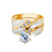 14K Two Tone Solid Gold 1 Ct. Round Solitaire CZ Wedding Engagement Ring 2 Piece Bridal Set
