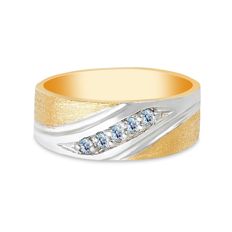 14K Solid Gold CZ Men's Wedding Band