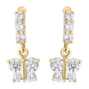 14K Gold CZ ButterFly Drop Stud Earrings