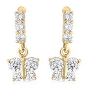 14K Gold CZ ButterFly Drop Stud Earrings