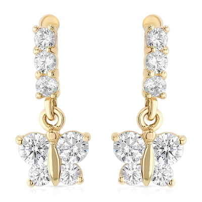 14K Gold CZ ButterFly Drop Stud Earrings