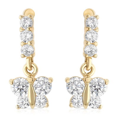 14K Gold CZ ButterFly Drop Stud Earrings