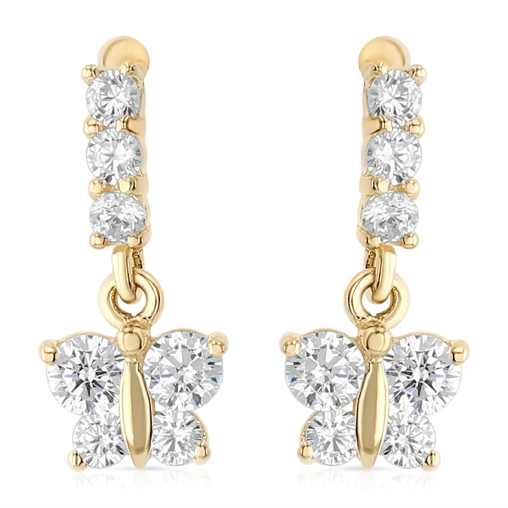 14K Gold CZ ButterFly Drop Stud Earrings