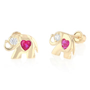 14K Gold Heart Cut CZ Elephant Stud Earrings