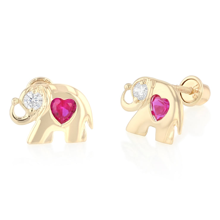 14K Gold Heart Cut CZ Elephant Stud Earrings