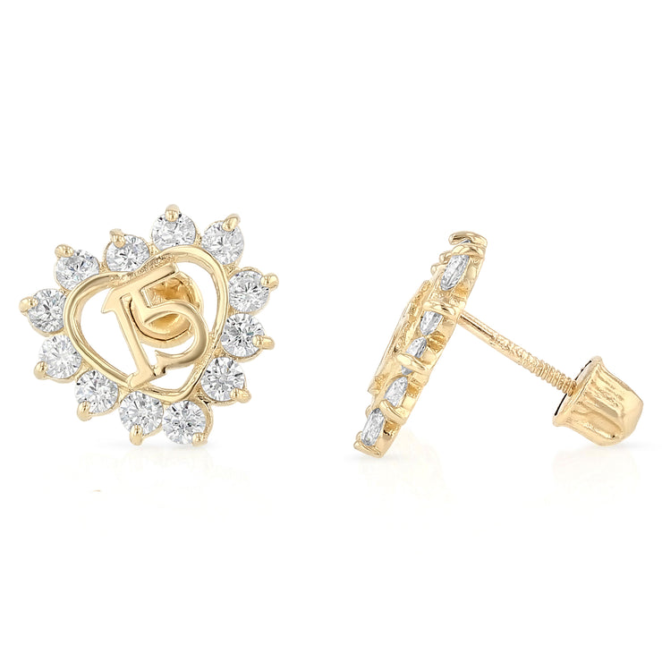 Heart Quinceanera Stud Earrings