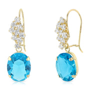 14K Gold CZ Oval Drop Hanging Earrings