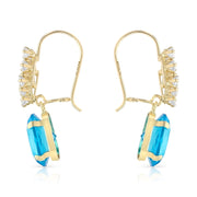 14K Gold CZ Oval Drop Hanging Earrings
