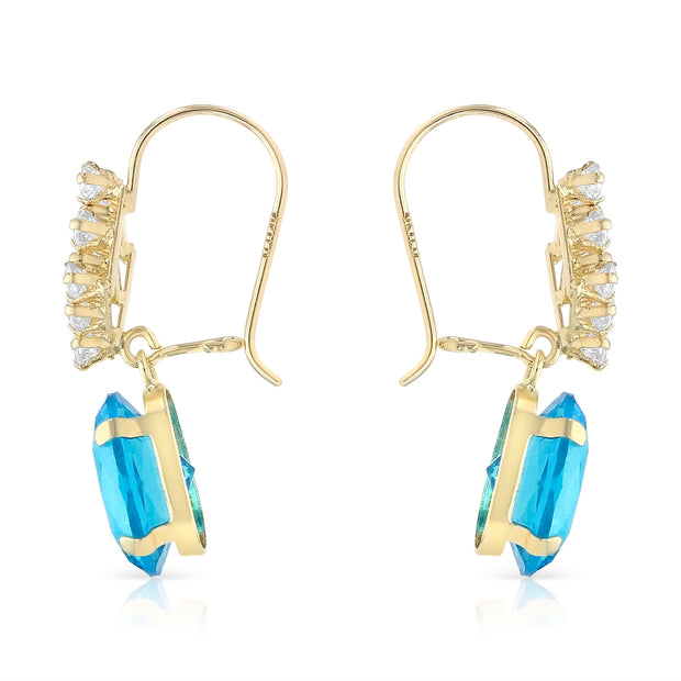 14K Gold CZ Oval Drop Hanging Earrings