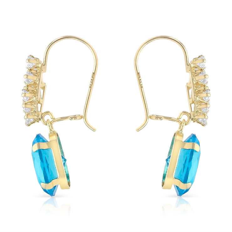 14K Gold CZ Oval Drop Hanging Earrings