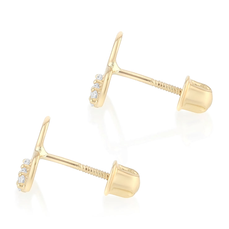 14K Gold CZ Heart Stud Earrings