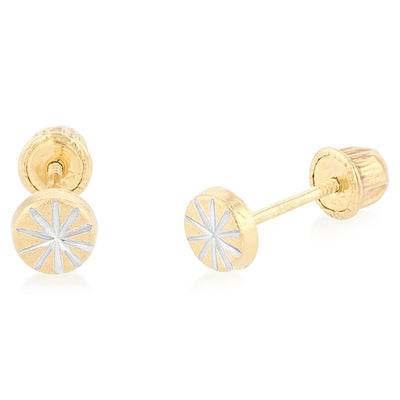 14K Gold Diamond Cut Circle Stud Earrings