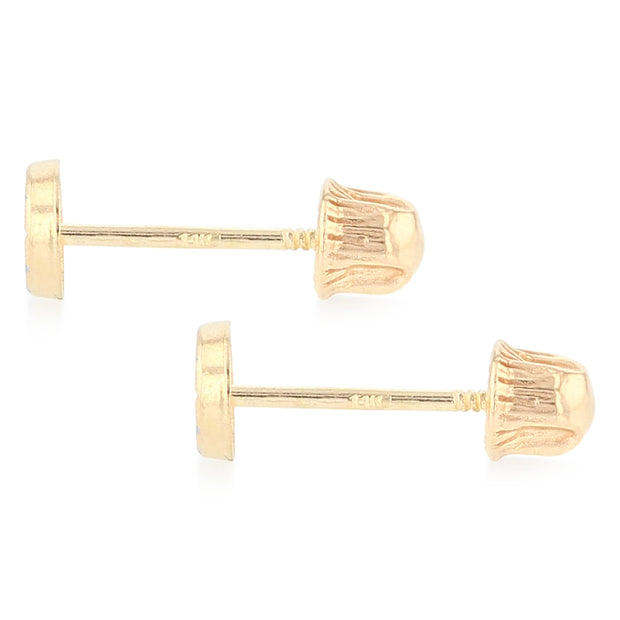 14K Gold Diamond Cut Circle Stud Earrings