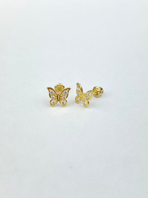 14K Gold CZ Butterfly Stud Earrings for child/women