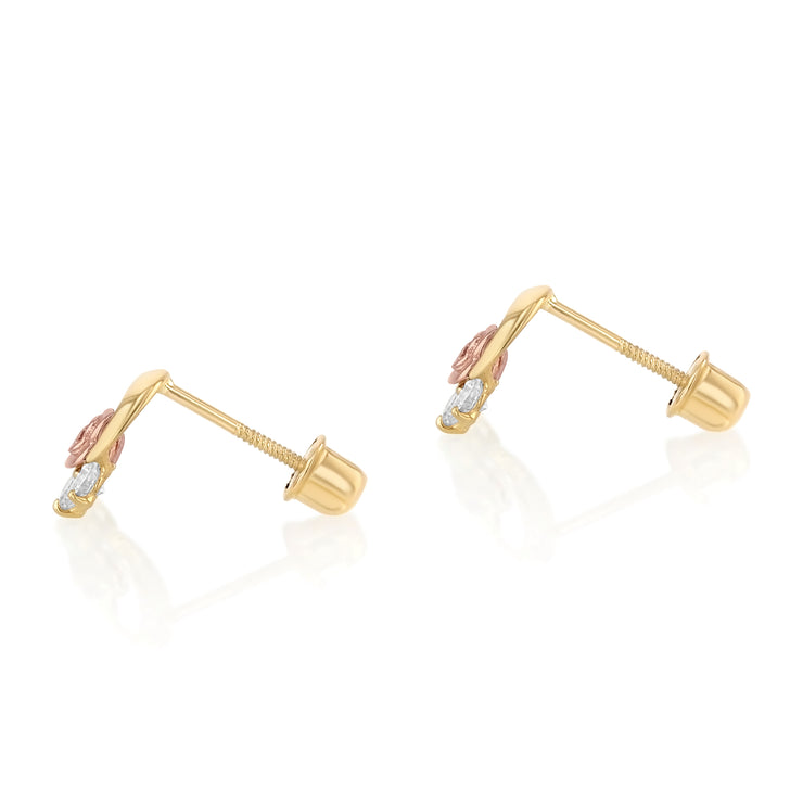 14K Gold CZ Flower Stud Earrings