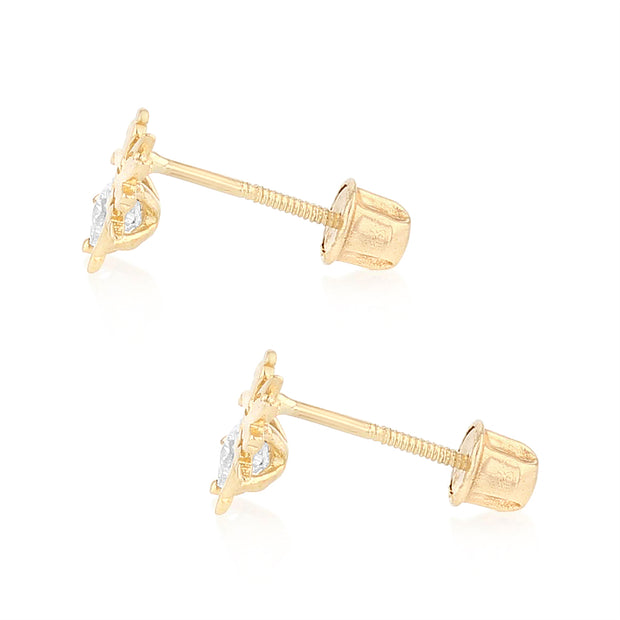 14K Gold Star Cut CZ Cute Tiny Tinker Bell Stud Earrings