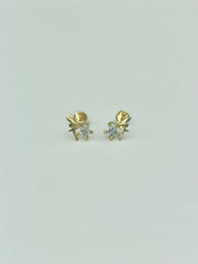 14K GOLD STAR CUT CZ CUTE TINY TINKER BELL STUD EARRINGS