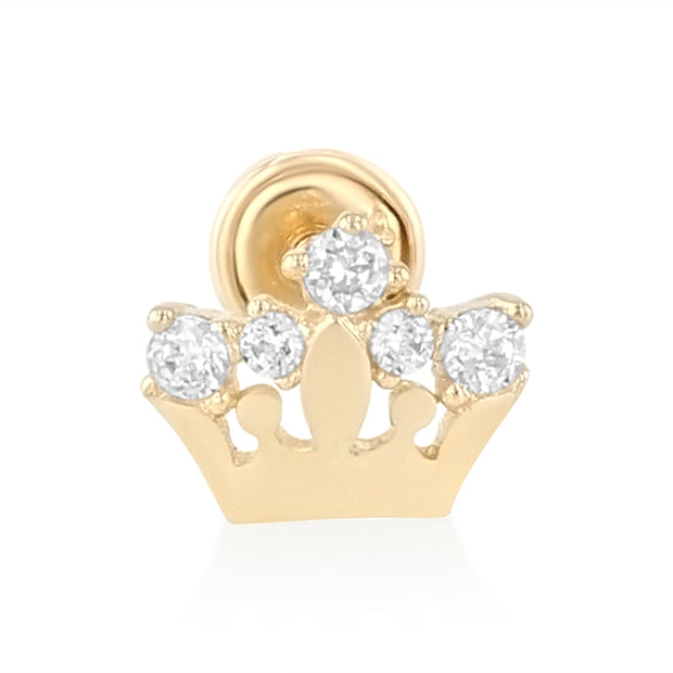14K Gold CZ Crown or Tiara Stud Earrings