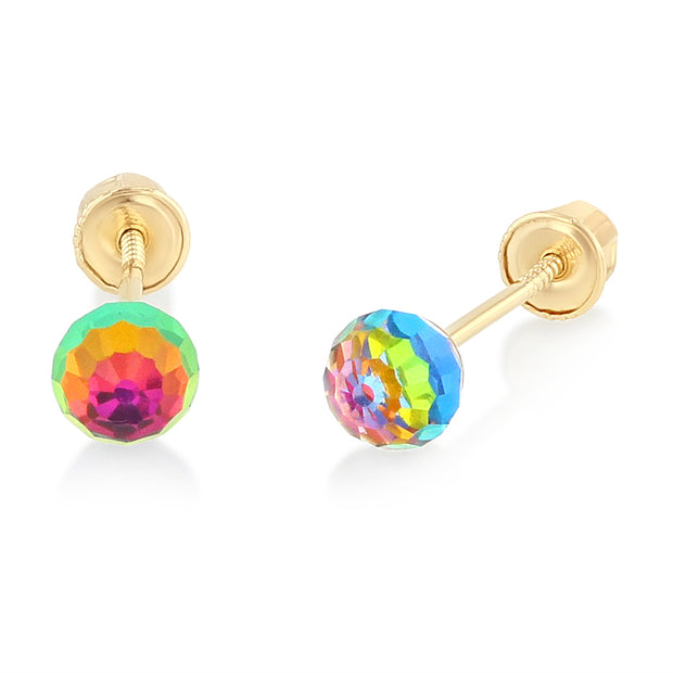 14K Gold Rainbow Round Stud Earrings for child/women/little girl