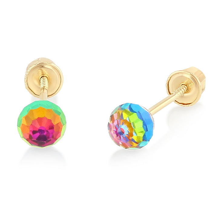 14K Gold Rainbow Round Stud Earrings for child/women/little girl