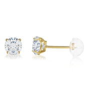 14K Gold Round Solitaire Cubic Zirconia CZ Stud Push Back Earrings