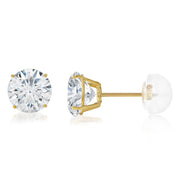 14K Gold Round Solitaire Cubic Zirconia CZ Stud Push Back Earrings