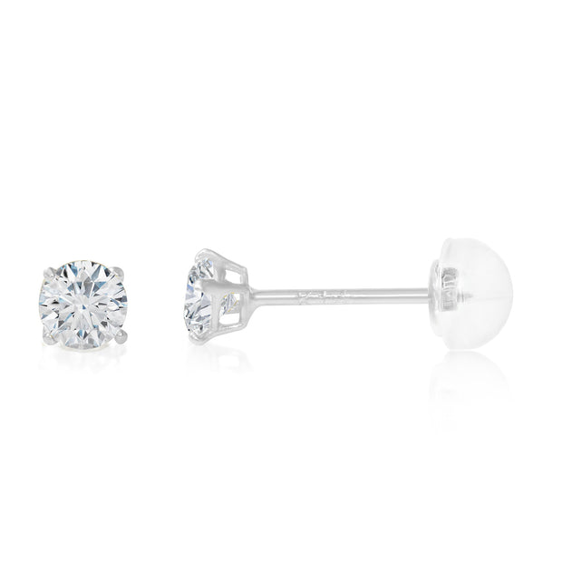 14K Gold Round Solitaire Cubic Zirconia CZ Stud Push Back Earrings