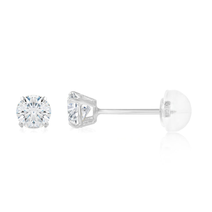 14K Gold Round Solitaire Cubic Zirconia CZ Stud Push Back Earrings