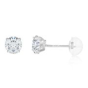 14K Gold Round Solitaire Cubic Zirconia CZ Stud Push Back Earrings