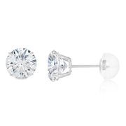 14K Gold Round Solitaire Cubic Zirconia CZ Stud Push Back Earrings