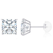 14K Gold Square Solitaire Princess Cut Cubic Zirconia CZ Stud Push Back Earrings