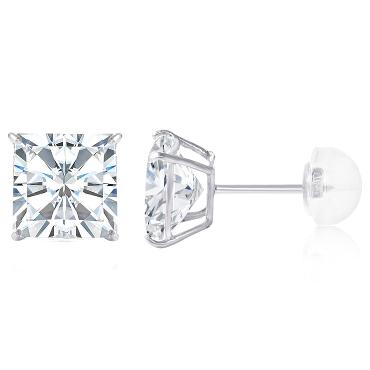 14K Gold Square Solitaire Princess Cut Cubic Zirconia CZ Stud Push Back Earrings