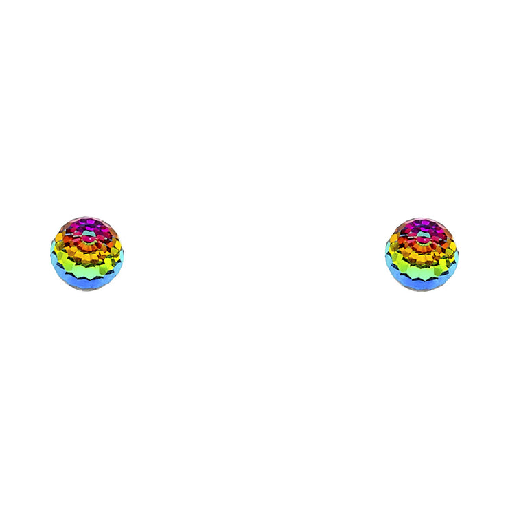 14K Gold Rainbow Faceted Crystal Ball Stud Earrings