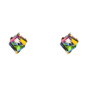 14K Gold Rainbow Cube Crystal Stud Earrings