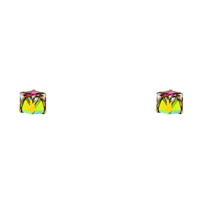 14K Gold Rainbow Cube Crystal Stud Earrings