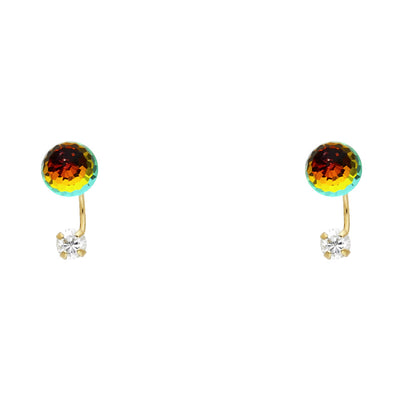 14K Gold Multi Color Faceted Crystal Ball Stud Earrings