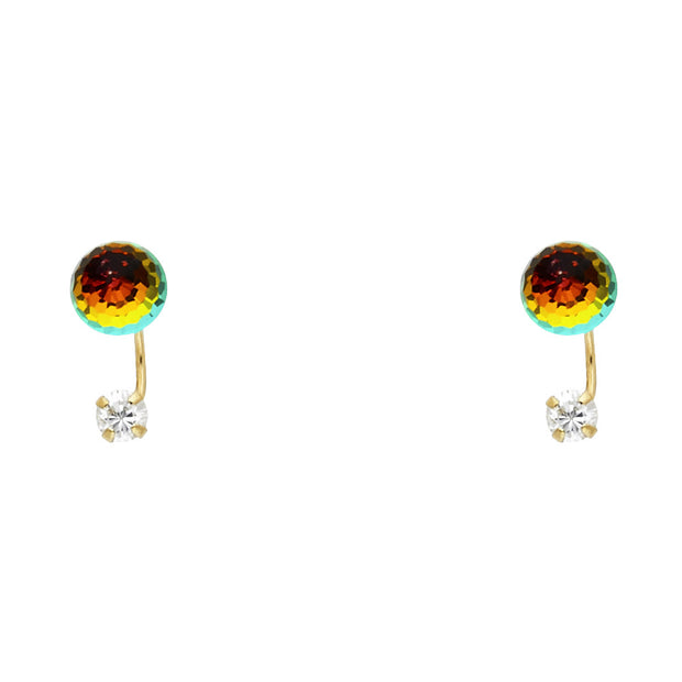 14K Gold Multi Color Faceted Crystal Ball Stud Earrings