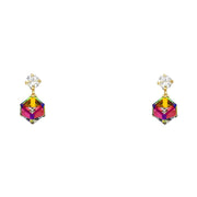 14K Gold Multi Color Cube Stud Earrings