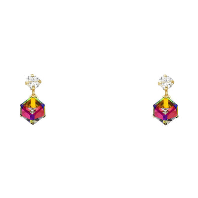 14K Gold Multi Color Cube Stud Earrings