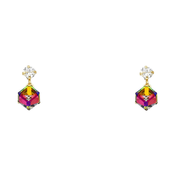 14K Gold Multi Color Cube Stud Earrings