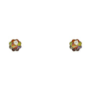 14K Gold Multi Color CZ Flower Stud Earrings