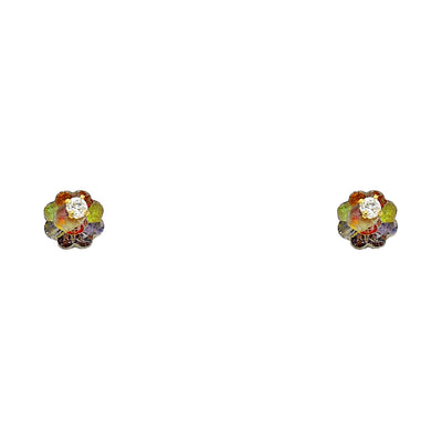 14K Gold Multi Color CZ Flower Stud Earrings