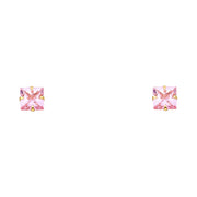 14K Gold Solitaire Princess Cut CZ Stud Earrings (5mm)