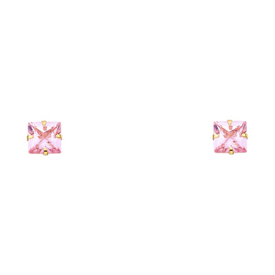 14K Gold Solitaire Princess Cut CZ Stud Earrings (5mm)