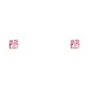 14K Gold Solitaire Princess Cut CZ Stud Earrings (5mm)
