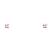 14K Gold Solitaire Princess Cut CZ Stud Earrings (5mm)